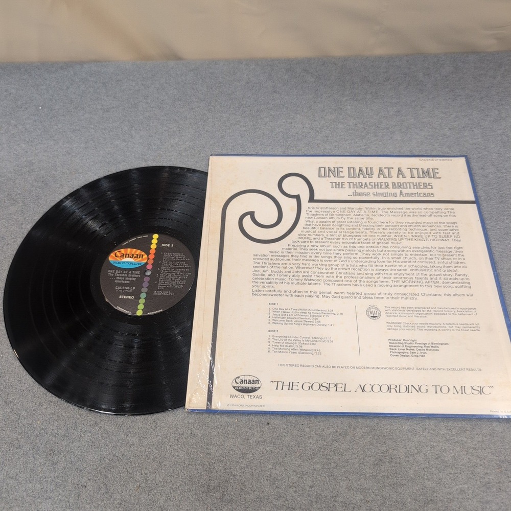 The Thrasher Brothers One Day At A Time Vinyl LP Canaan CAS-9748-LP Gospel 1974 - Picture 2 of 2